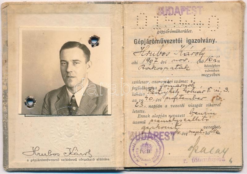 1940-1951 Fényképes Gépjárművezetői Igazolvány, Mérnök Részére, Foltos Vászonkötésben - Unclassified