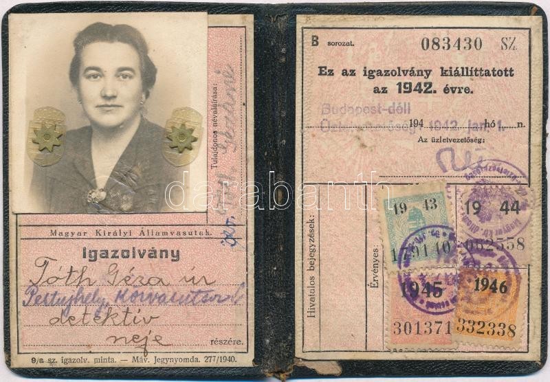 1942-1946 Magyar Királyi Államvasutak (MÁV) Félárú Jegy Váltására Jogosító Fényképes Igazolvány, Foltos, Kopott Egészbőr - Unclassified