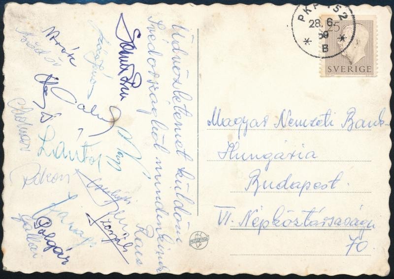 1969 Magyar Labdarúgók (Szőcs János, Polgár, Faragó, Stb.) Aláírásai Svédországból Küldött Levelezőlapon - Autres & Non Classés