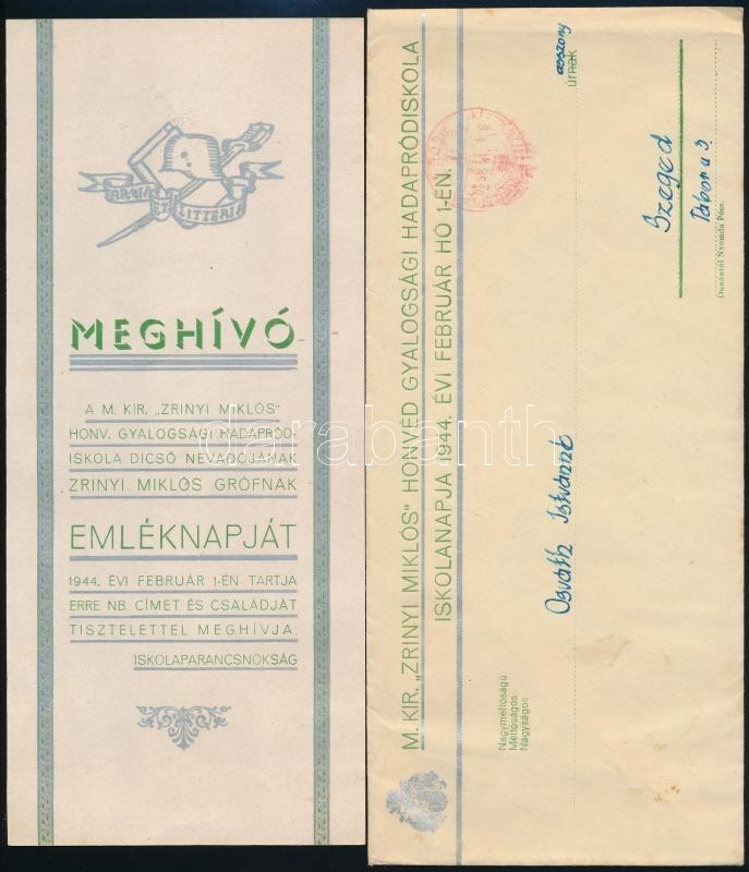 1944 A Zrinyi M. Honvéd Gyalogsági Hadapródiskola Meghívója Zrínyi Emléknapra - Other & Unclassified