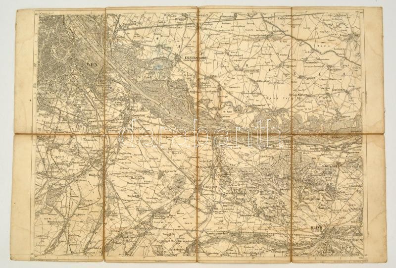 Cca 1880 Bécs és Környékének Katonai Térképe, 1:75.000, Vászonra Kasírozva, 39x57 Cm./ Cca 1880 Military Map Of Wien And - Other & Unclassified