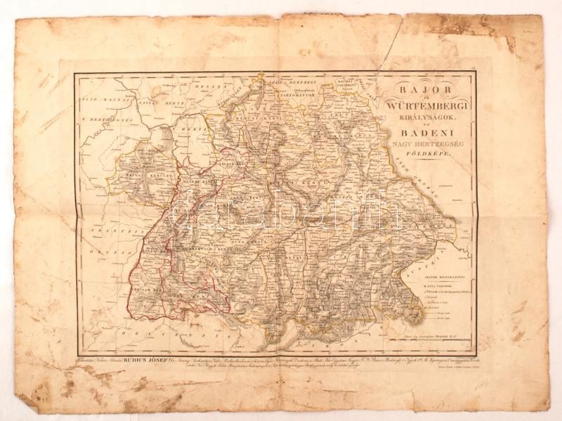 1835 Bajor és Würtembergi Királyságok 'sa' Badeni Nagy Hertzegség Földképe. Kissé Viseltes, Szakadt állapotban, 35x48cm/ - Autres & Non Classés