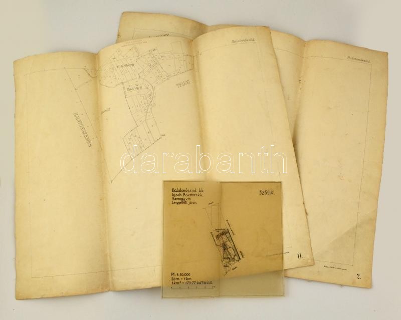 Cca 1941 3 Db Helyrajzi Térkép Balatonőszöd és Környékéről, 2 Db Vászonra Ragasztva, Másolatkészítést Tiltó Bélyegzővel, - Other & Unclassified