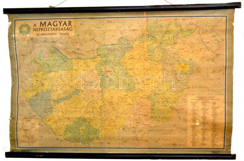 1969 A Magyar Népköztársaság államigazgatási Térképe, Nagyméretű Falitérkép, Kis Kopásokkal, Felcsavarva, 73×115 Cm - Other & Unclassified