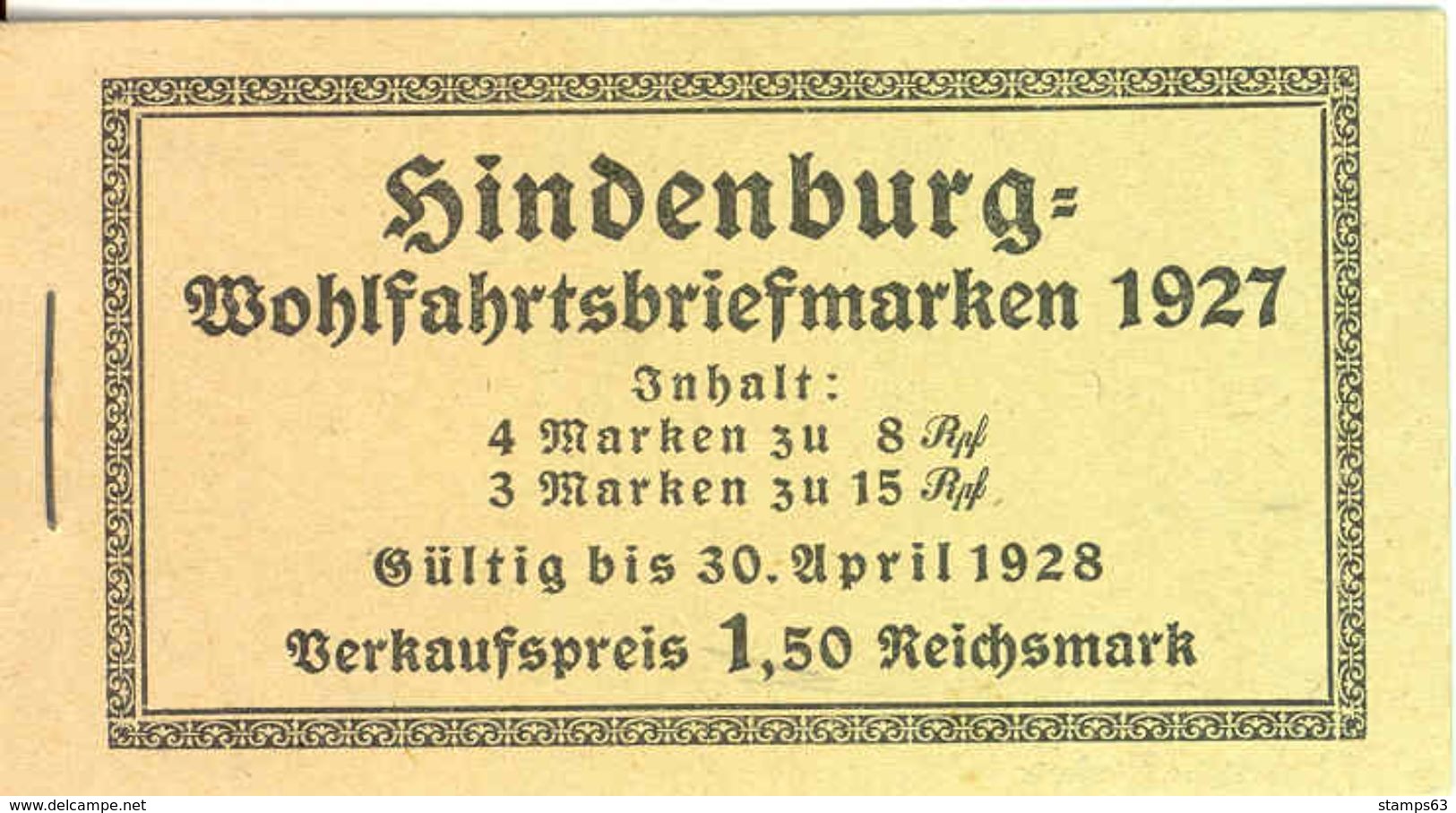 DEUTSCHES REICH / GERMANY EMPIRE, 1927, Booklet / Markenheftcehn MH 24.1A - Cuadernillos