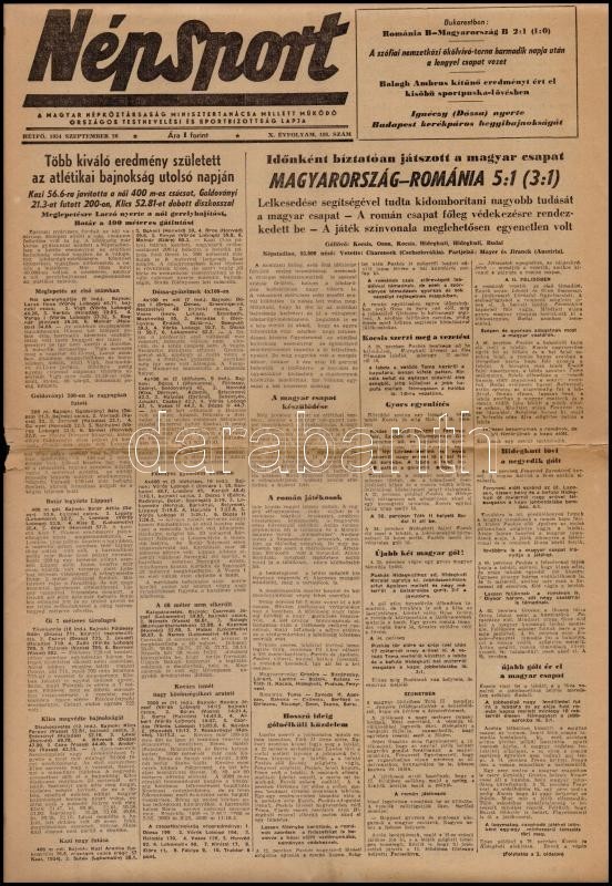 1954 A Népsport 10. évf. 188. Lapszáma, érdekes Aktuális Sporthírekkel - Unclassified