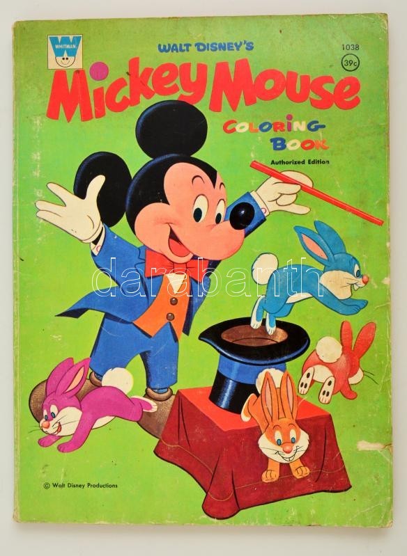 Cca 1968 Walt Disney Mickey Mouse Kifestőkönyv, Whitman Book, Angol Nyelven, Használatlan, Kopottas Borítóval / Walt Dis - Unclassified
