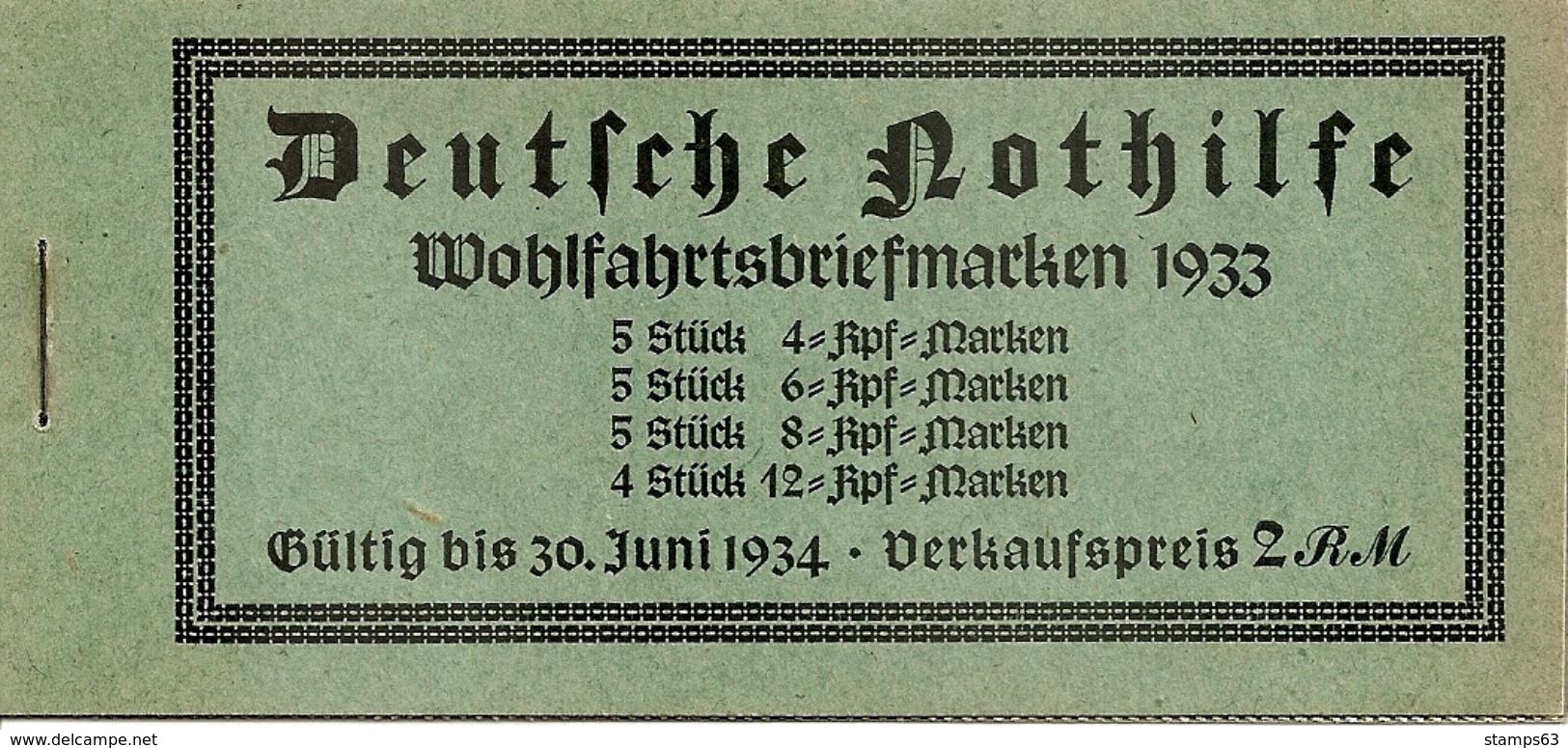 DEUTSCHES REICH / GERMANY EMPIRE, 1933, Booklet / Markenheftchen MH 34.1 - Markenheftchen