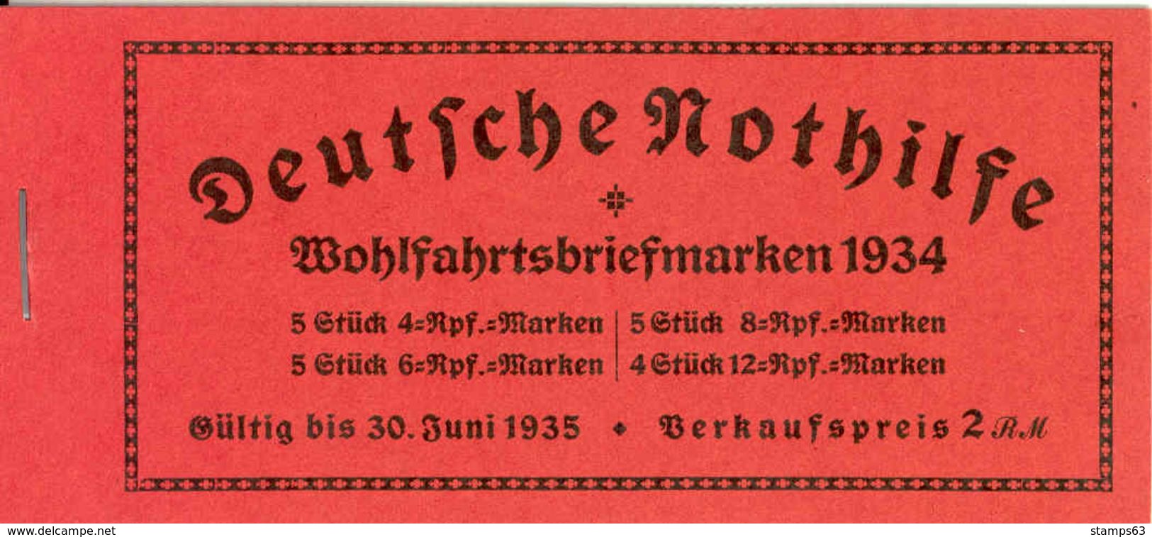 DEUTSCHES REICH / GERMANY EMPIRE, 1934, Booklet / Markenheftchen MH 40.1 - Markenheftchen