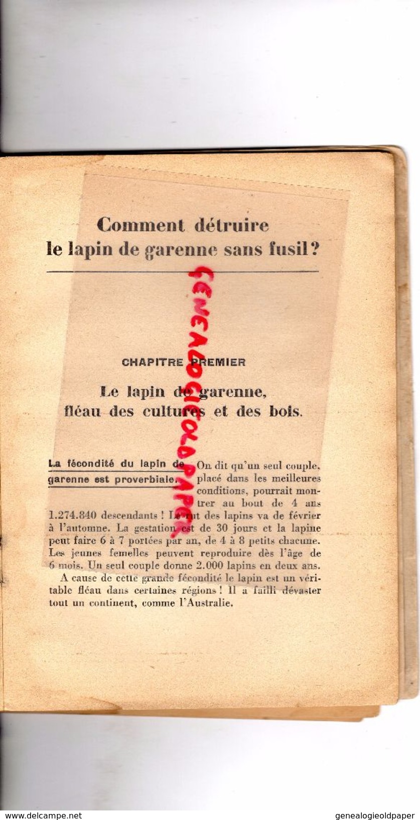 COMMENT DETRUIRE LE LAPIN DE GARENNE SANS FUSIL-CHASSE-ANDRE AVENEL-FLAMMARION- 1942- AGRICULTURE LACETS COLLETS PIEGES - Chasse/Pêche