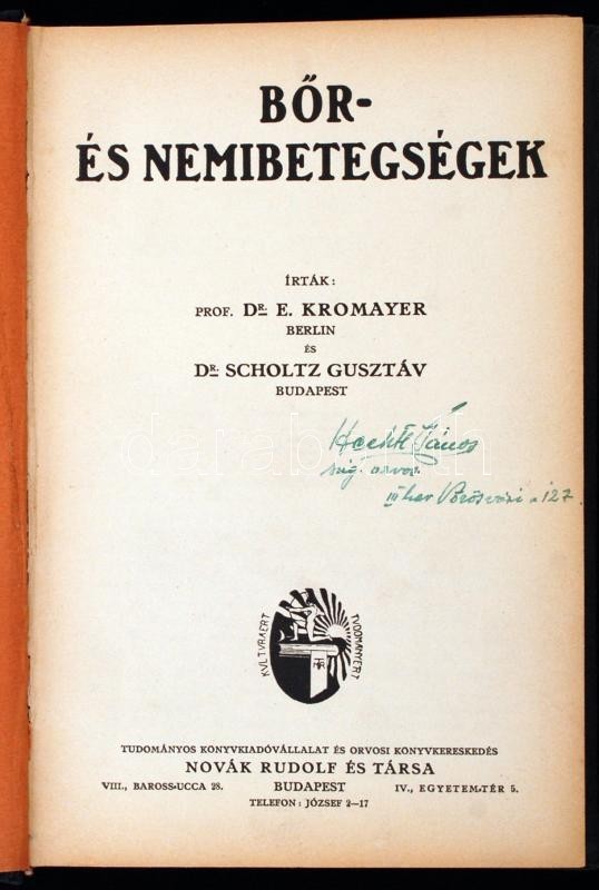 Dr. E. Kromayer, Dr. Scholtz Gusztáv: Bőr- és Nemibetegségek.  Bp., é.n., Novák és Tsa. Modern Egészvászon Kötésben. - Unclassified