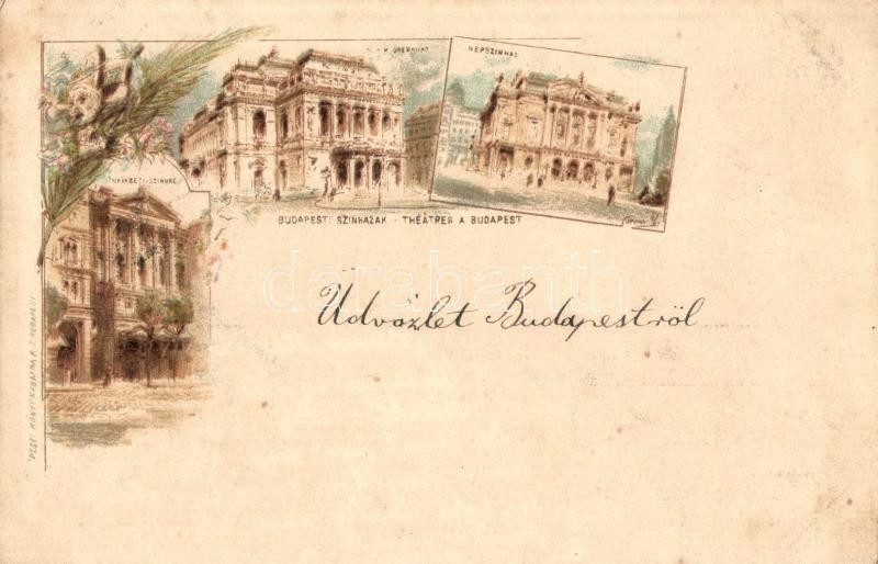 T2 1899 Budapest, Ezredéves Országos Kiállítás, Nemzeti Színház, Népszínház, Opera, 2 Kr Ga. Litho S: Cserna - Unclassified