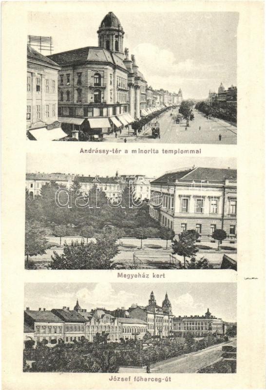 ** T3 Arad, Andrássy Tér, Minorita Templom, Megyeház Kert, József Főherceg út, Radó Gyula üzlete / Square, Church, Park, - Non Classés