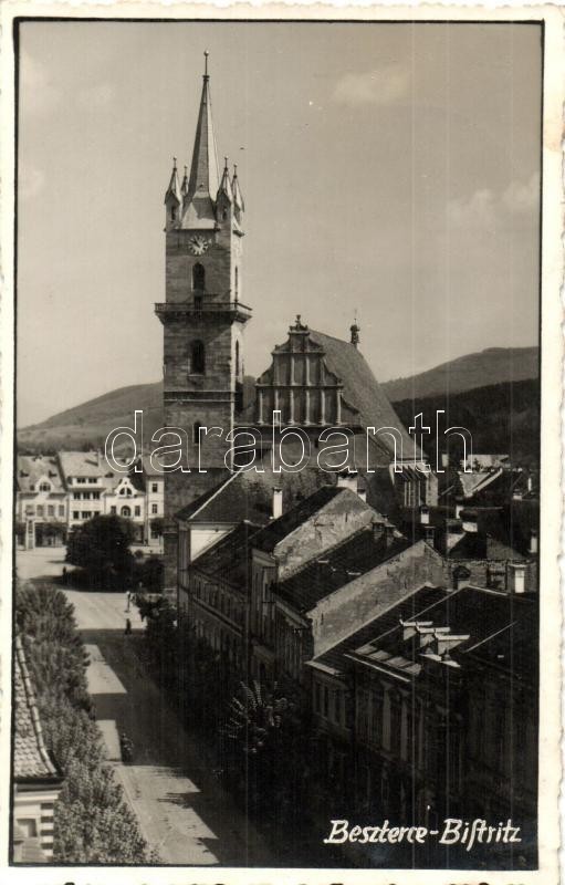 T2 1940 Beszterce, Bistritz, Bistrita; Utcakép Templommal / Street View With Church. 'vissza' So. Stpl Photo - Unclassified