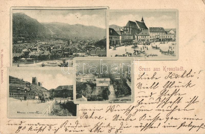 T2/T3 1897 (Vorläufer!) Brassó, Kronstadt, Brasov; Marktplatz, Schwarzer Und Weiner Thurm, Evgl. Mädchenschule / Látkép, - Unclassified