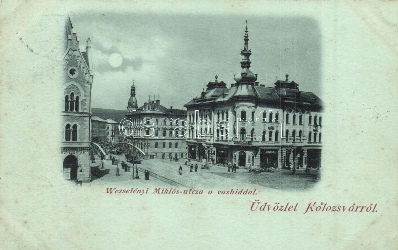 T2 1899 Kolozsvár, Cluj; Wesselényi Miklós Utca, Vashíd, Gyógyszertár, Phönix Biztosító / Street, Bridge, Pharmacy, Insu - Unclassified