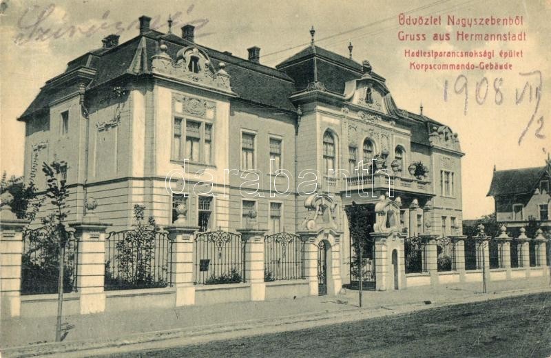 * T2 Nagyszeben, Hermannstadt, Sibiu; Korpscommando-Gebäude / Hadtestparancsnoksági épület, W. L. 58. Budovszky L. Kiadá - Unclassified