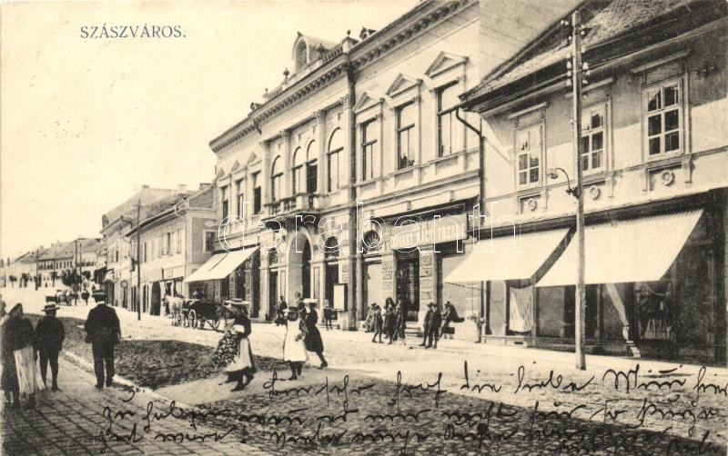 T2 Szászváros, Broos, Orastie; Utcakép, Dohány Nagy Tőzsde / Street View With Tobacco Shop - Unclassified