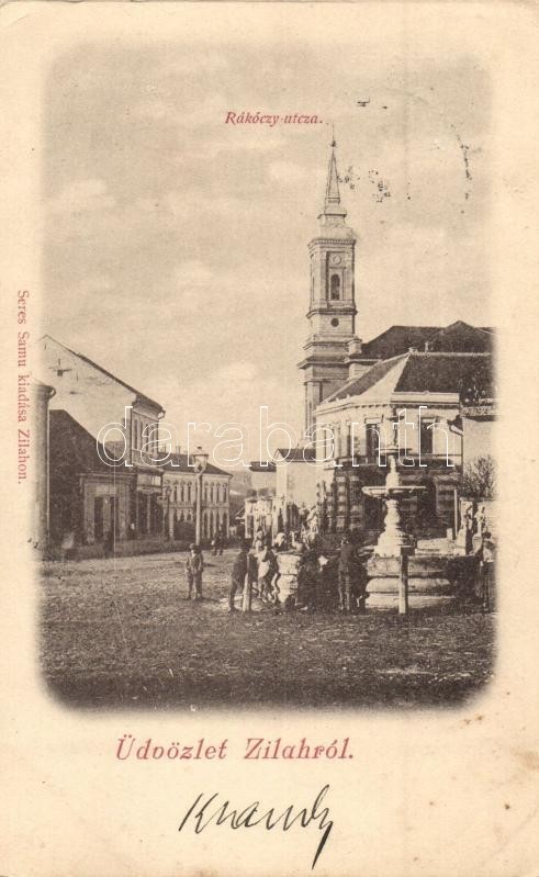 T3 Zilah, Zalau; Rákóczi Utca, Szökőkút, Templom / Street View With Fountain And Church  (EK) - Unclassified