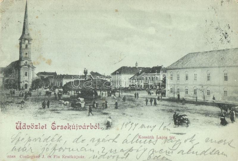 T2 1899 Érsekújvár, Nové Zamky; Kossuth Lajos Tér, Templom. Conlegner J és Fia Kiadása / Square With Church - Non Classés
