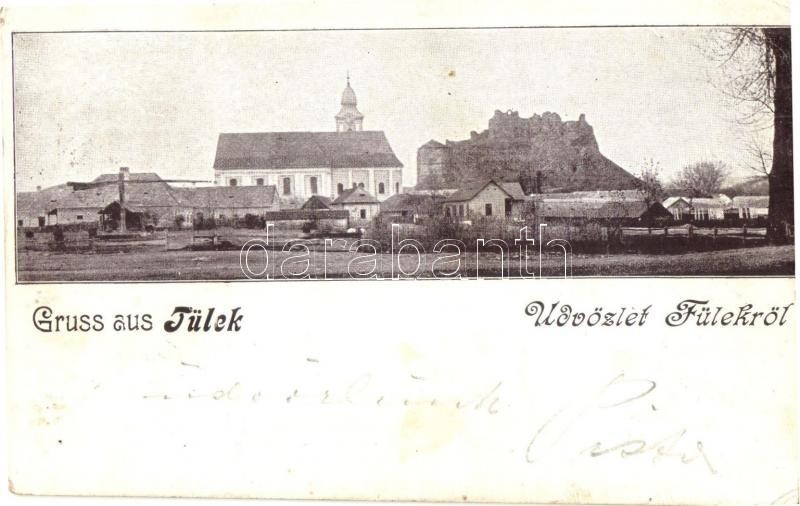 * T2/T3 Fülek, Filakovo; Utcakép, Háttérben A Vár / Street View, Castle Ruins In The Background (ferdén Vágott / Slant C - Unclassified