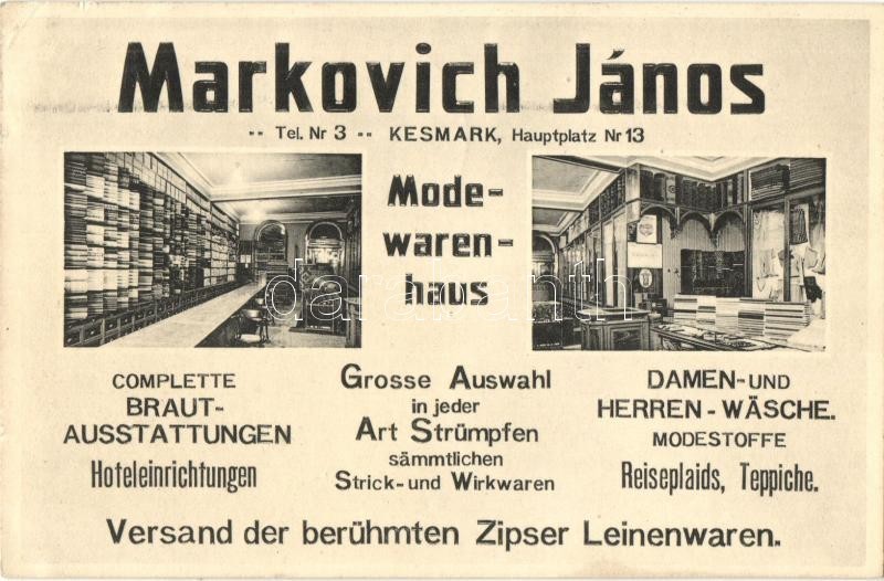 T2/T3 Késmárk, Kezmarok; Fő Tér 13. Markovich János Divat üzletének Reklámja, Belsők / Mode-Warenhaus / Shop Advertising - Non Classés