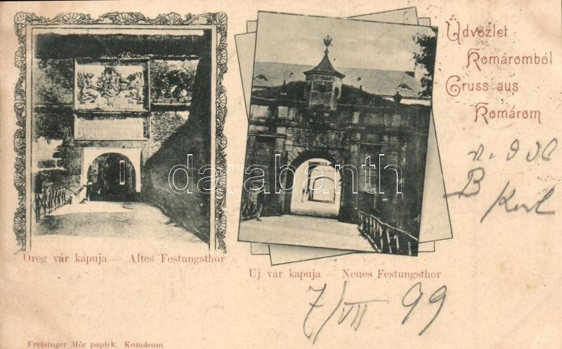 T2 1899 Komárom, Komárno; öreg és új Várkapuk / New And Old Castle Gates. Art Nouveau - Unclassified