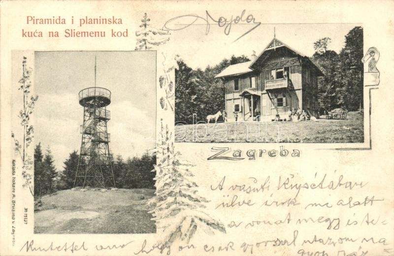 T2 Zagreb, Piramida I Planinska Kuca Na Sliemenu Kod / Pyramid Lookout Tower And Mountain House. Floral - Unclassified