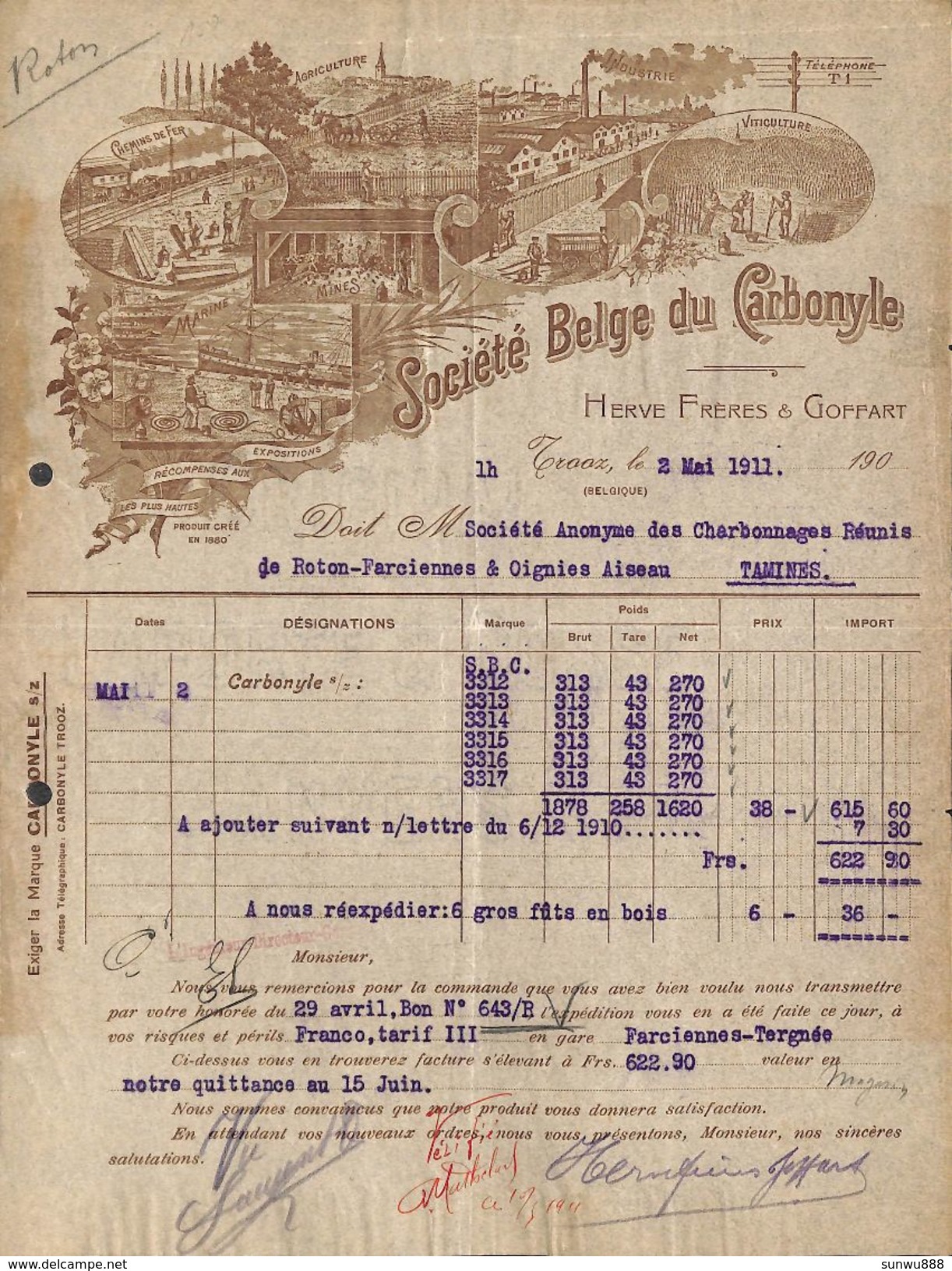 Trooz - Société Belge Du Carbonyl (Top Illustration, Mines, Chemins De Fer,....1911) - 1900 – 1949