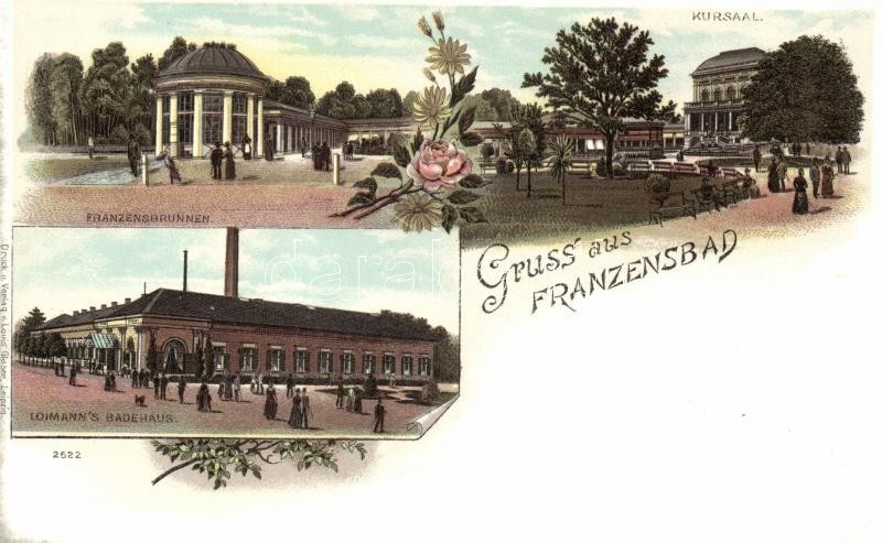 ** T2 Frantiskovy Lazne, Franzensbad; Loimann's Badehaus, Kursaal, Franzensbrunnen, Litho - Unclassified