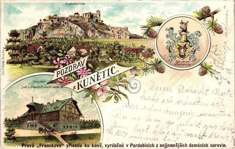 T2 1899 Kunetická Hora, Zámek, Letohradek Svob. P. Drascheho Z Vartenberke / Castle, Summer Villa; Floral Litho - Unclassified