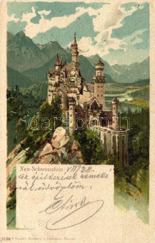 T2 1899 Neuschwanstein, K. Stucker's Kunstanstalt, Artist Signed Litho - Unclassified