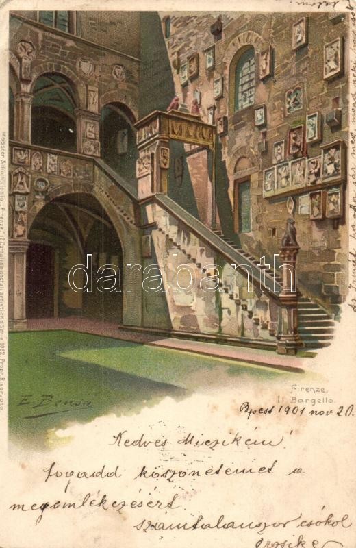 T3 Firenze, Il Bargello, Meissner & Buch Firenze Serie No. 1062. / Palace Courtyard, Litho S: Ernesto Bensa (EB) - Non Classés