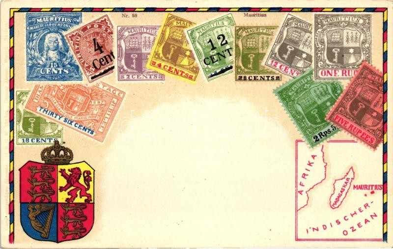 ** T1 Mauritius - Set Of Stamps, Ottmar Zieher's Carte Philatelique No. 88. Litho - Non Classés