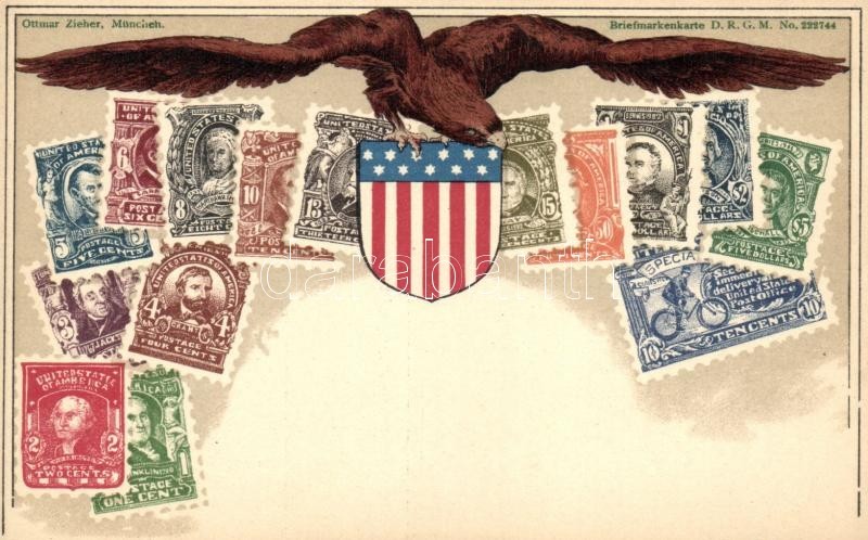 ** T2 United States - Set Of Stamps, Ottmar Zieher's Briefmarkenkarte Litho - Non Classés