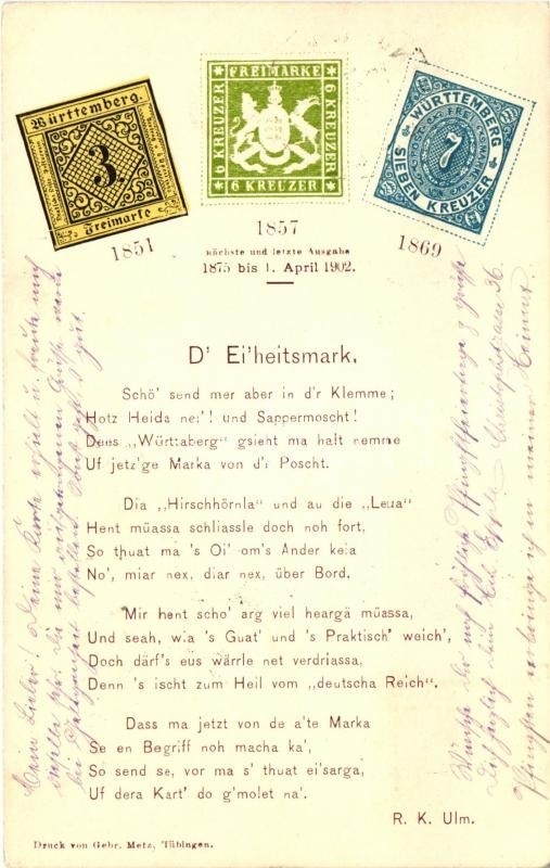 T2 1902 D' Ei'heitsmark / Württemberg Stamps, Art Nouveau (gluemark) - Unclassified