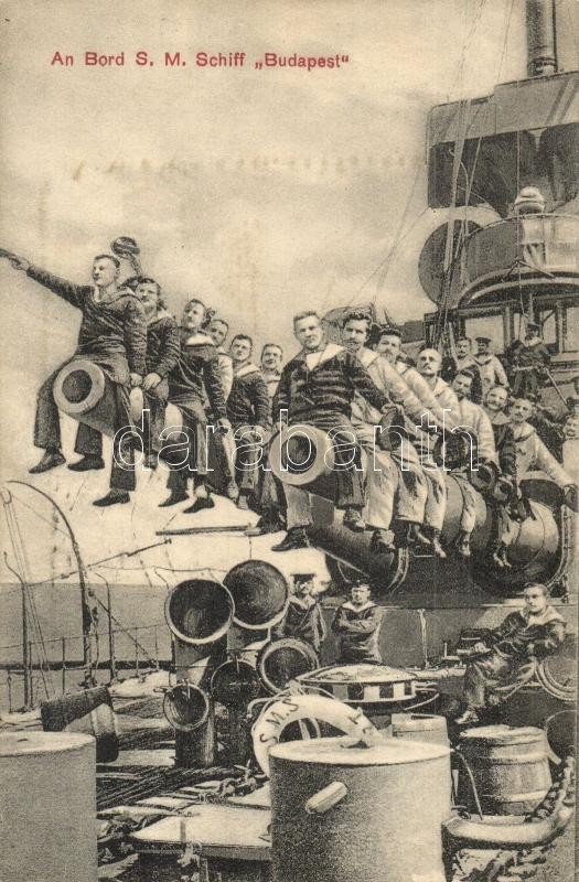 T2 SMS Budapest Osztrák-magyar Monarch-osztályú Partvédő Csatahajó, Matrózok ülnek A Lövegeken / K.u.K. Kriegsmarine / A - Non Classés
