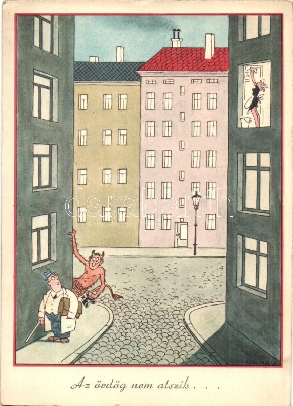 ** T2/T3 Az ördög Nem Alszik / Humorous Motive Card With Devil, Krampus, Peeping. Neuro H. 315. (EK) - Unclassified