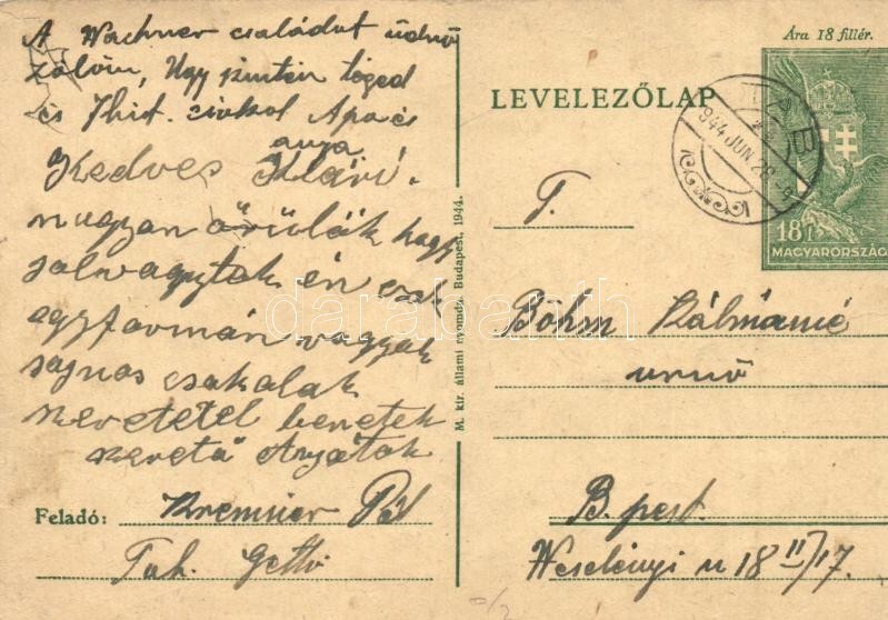 T2/T3 1944 A Tabi Zsidó Templom Udvarán Felállított Gettóból Feladott Levelezőlap / Letter From The Ghetto Of The Hungar - Unclassified