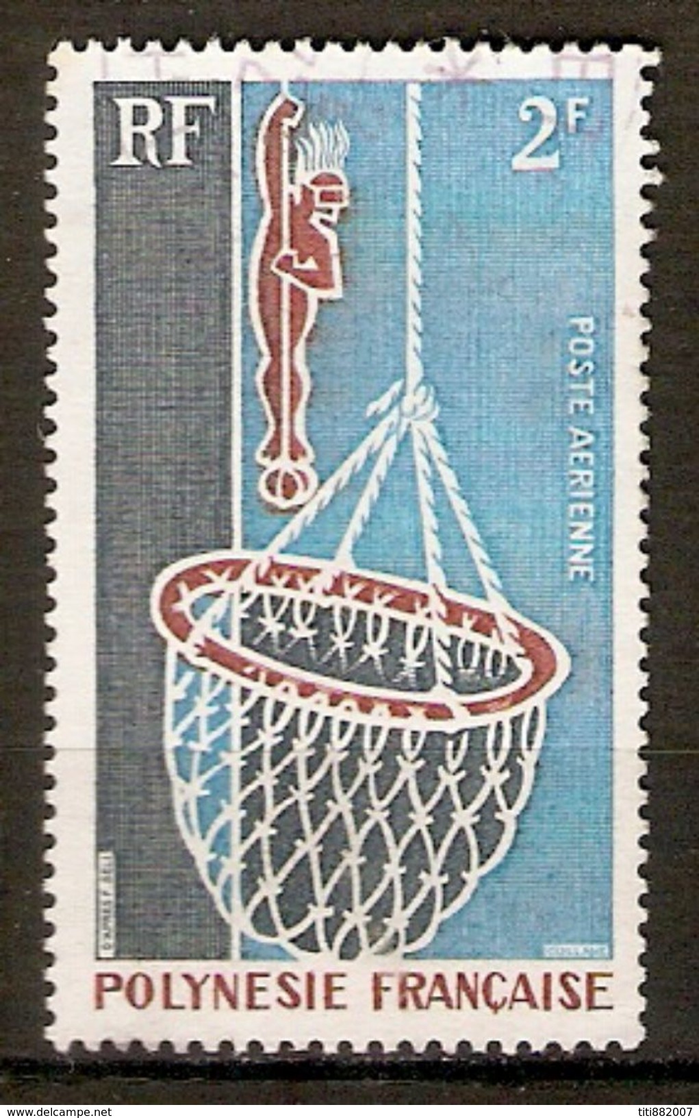 POLYNESIE  Française    -   Aéro  -    1970 .    Y&T N° 34 Oblitéré.   Huître Perlière  /  Plongeur Avec Panier - Used Stamps