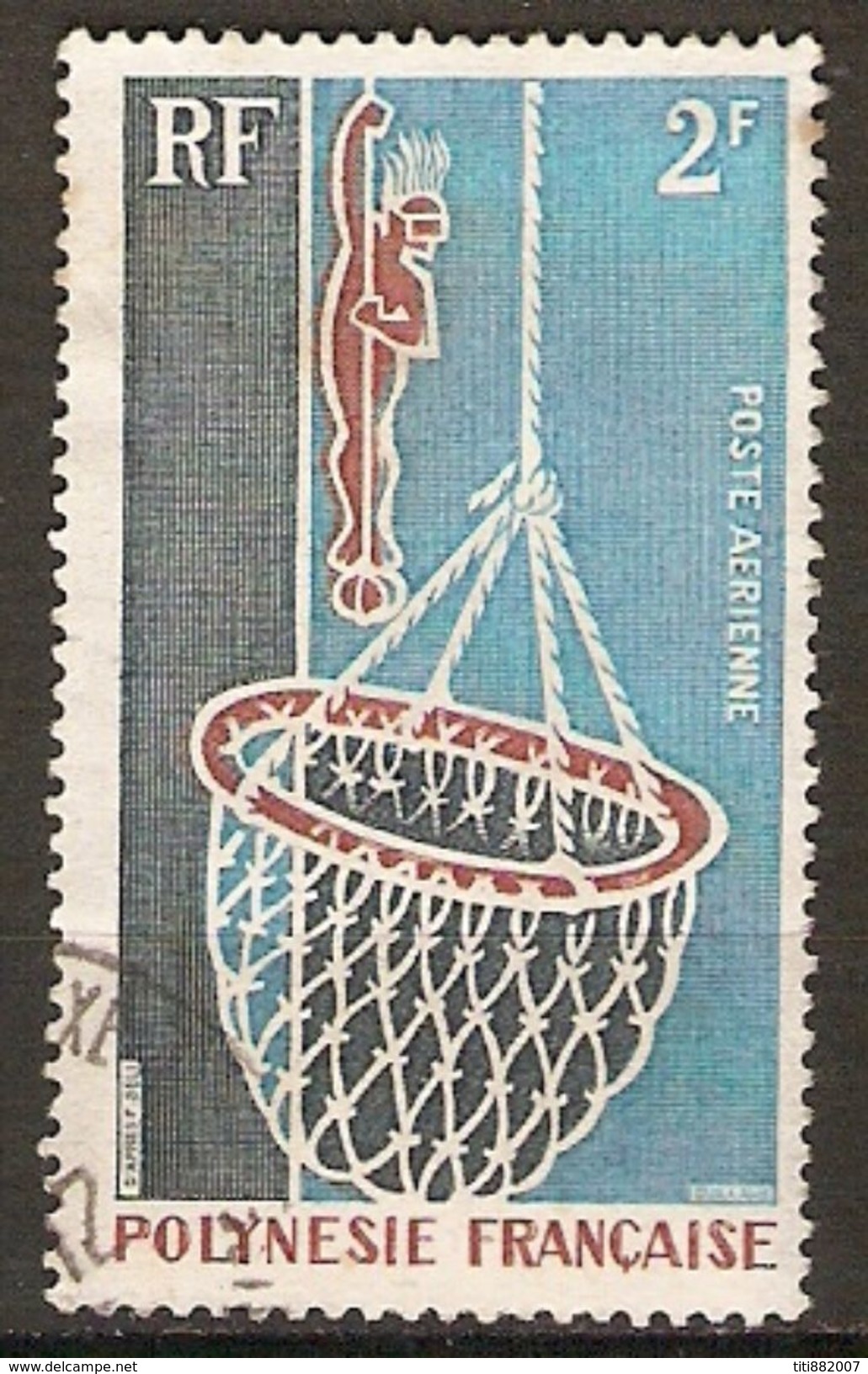 POLYNESIE  Française    -   Aéro  -    1970 .    Y&T N° 34 Oblitéré.   Huître Perlière  /  Plongeur Avec Panier - Used Stamps