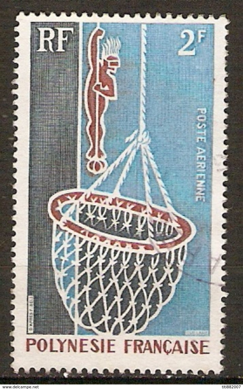 POLYNESIE  Française    -   Aéro  -    1970 .    Y&T N° 34 Oblitéré.   Huître Perlière  /  Plongeur Avec Panier - Used Stamps