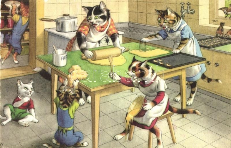 * T2/T3 Baking Cats. Alfred Mainzer No. 4858. - Modern Postcard (EK) - Non Classés