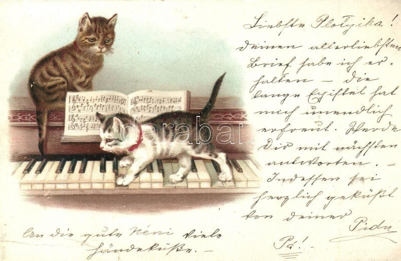T3 1899 Cats On Piano. Litho  (tear) - Unclassified