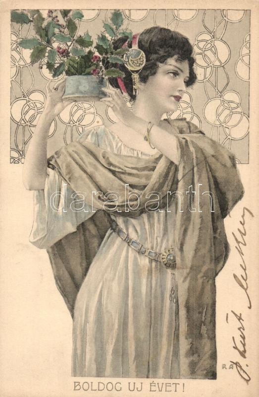 T2 Boldog Újévet! / New Year Greeting Art Postcard. Art Nouveau. T.S.N. Ser. 496. Nr. 1. - Unclassified