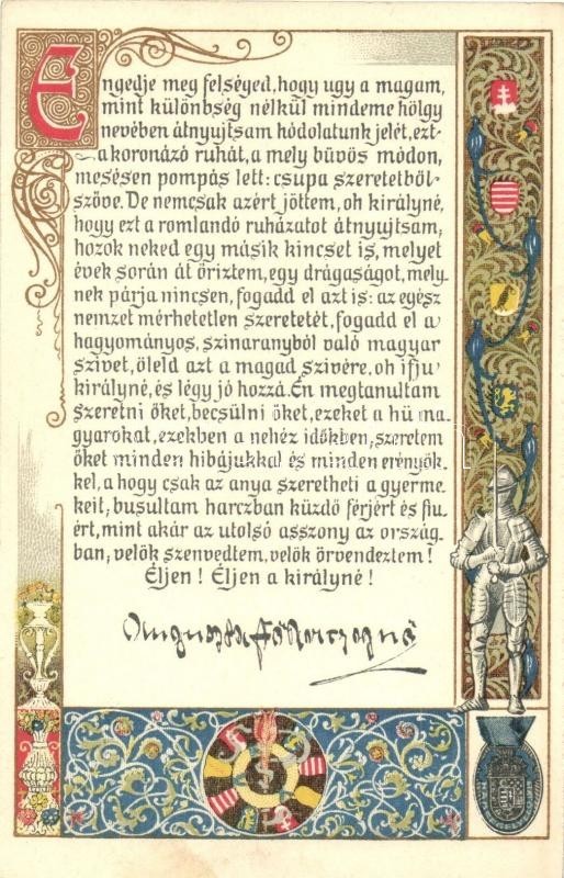 ** T1 1916 Auguszta Főhercegasszony Beszéde Zita Királynéhoz A Magyar Nők Koronázási Küldöttsége Nevében / Speech Of Pri - Unclassified