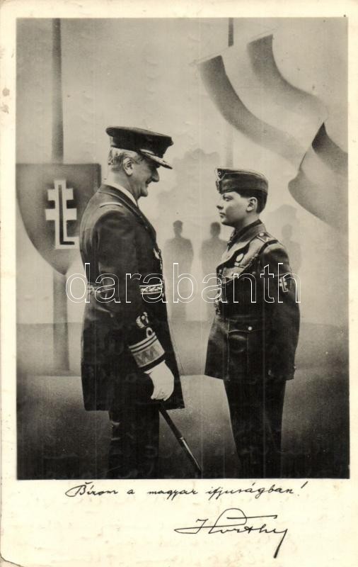 * T2/T3 Bízom A Magyar Ifjúságban! Horthy Miklós Levente Fiúval / Horthy With Hungarian Military Schoolboy, Propaganda ( - Non Classés
