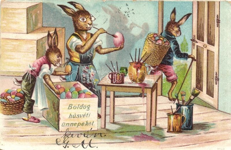 T2/T3 Boldog Húsvéti Ünnepeket! / Easter Greeting Art Postcard, Rabbit Family. Litho - Unclassified