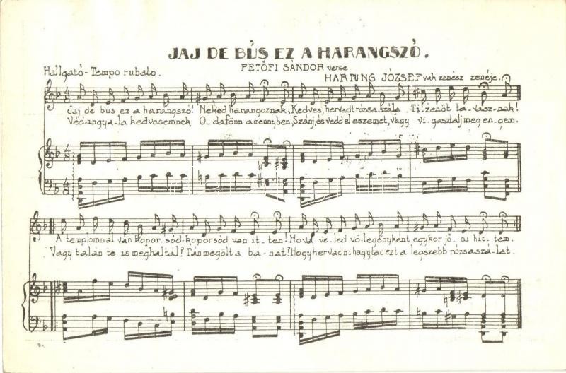 * T2 Jaj De Bús Ez A Harangszó! Hartung József Van Zenész Kiadása / Hungarian Music Sheet, '1938 Léva Visszatért' So. St - Unclassified