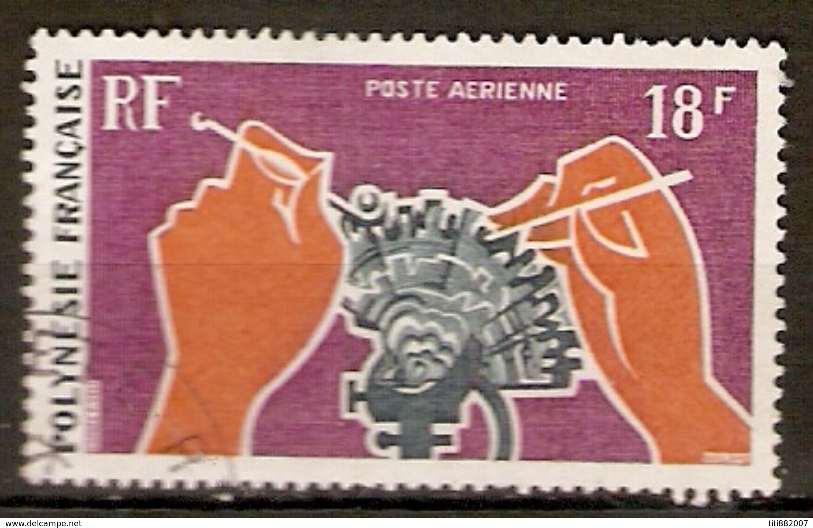 POLYNESIE  Française    -   Aéro  -    1970 .    Y&T N° 36 Oblitéré.   Huître Perlière  /  Opération De La Nacre - Used Stamps